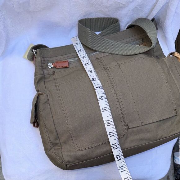 Vintage Fossil Voyages Crossbody Bag Ripstop Khaki Green Canvas Map Liner Y2K - Picture 7 of 13